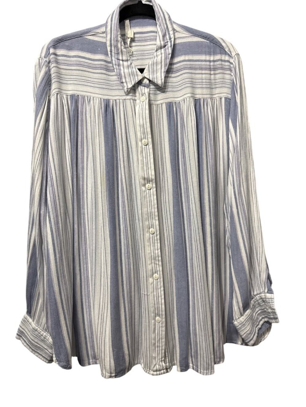 Vanilla Star Blue & White Button-Up Oversized Blouse XL Striped Lightweight